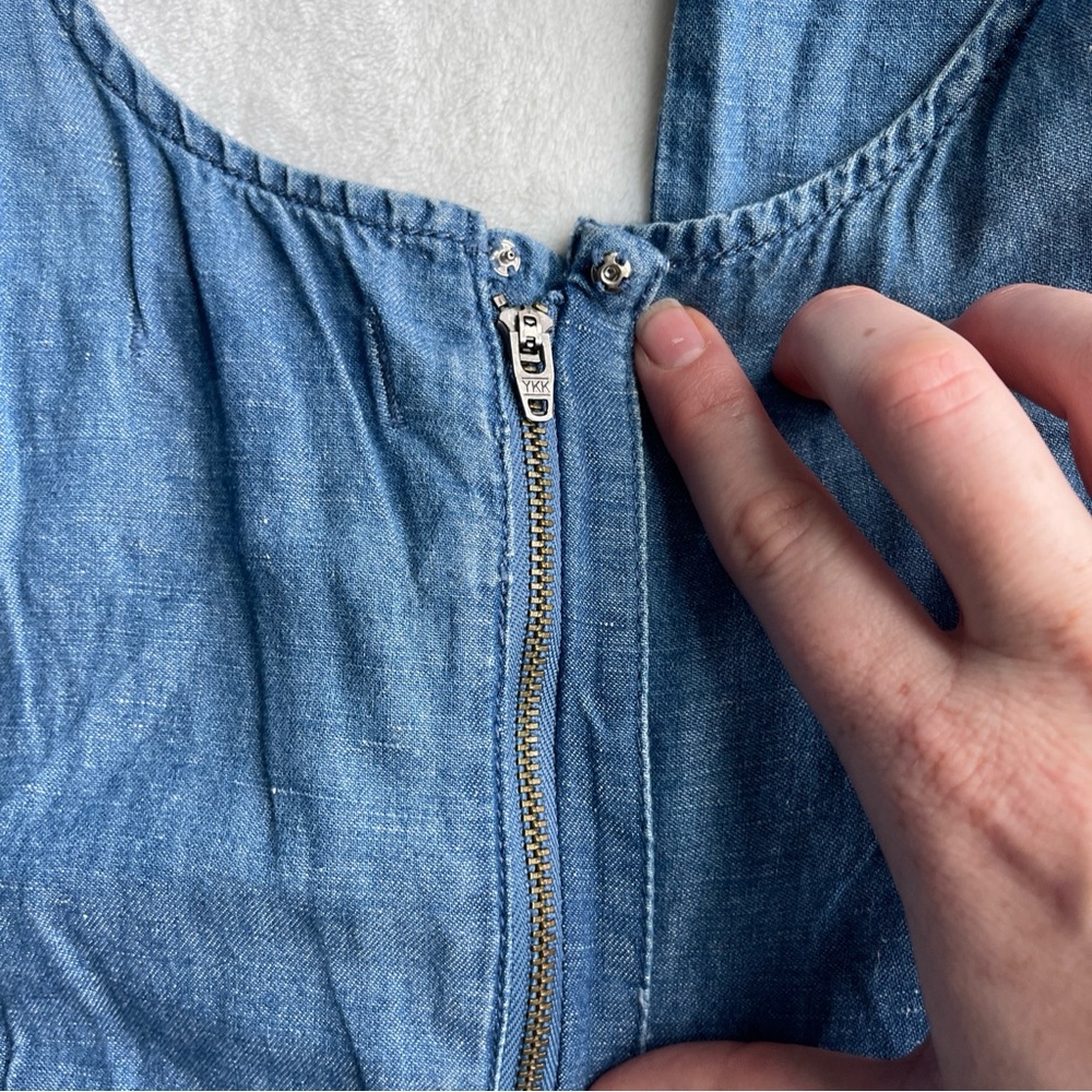 Madewell Chambray Muralist Jumpsuit Womens sz 00 Blue Denim Cotton Linen Cropped - Picture 2 of 16